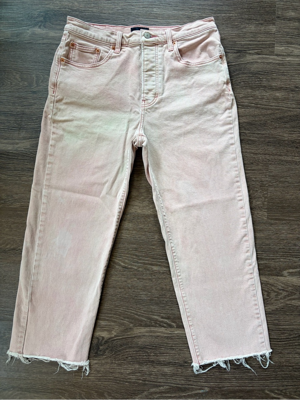 Lucky Brand 90s Loose High Rise Crop Jeans Pink Raw Hem Size 10/30